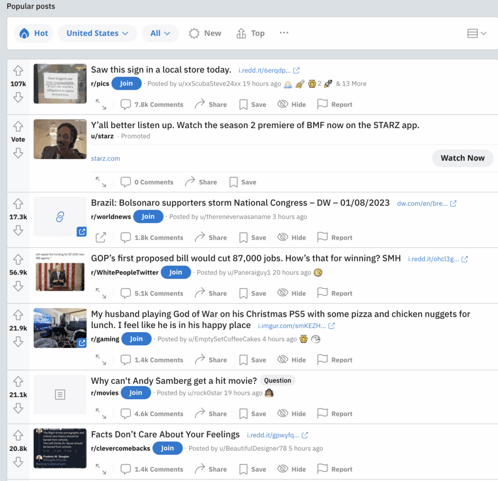 Reddit homepage