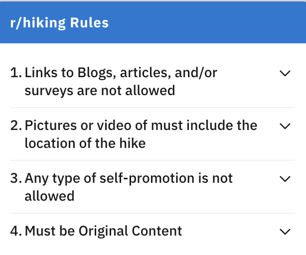 Subreddit rules for hiking