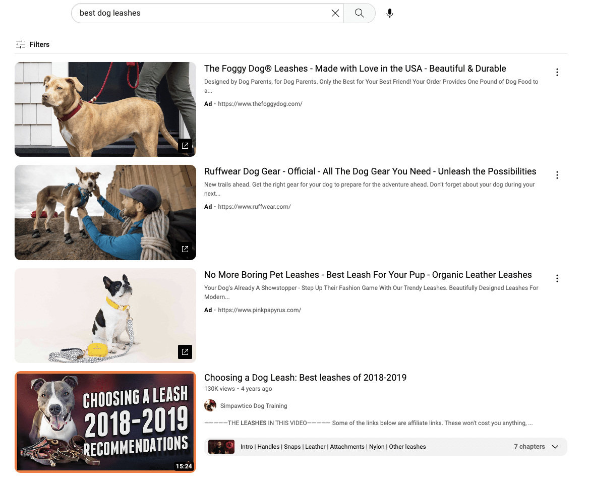 video search results on YouTube