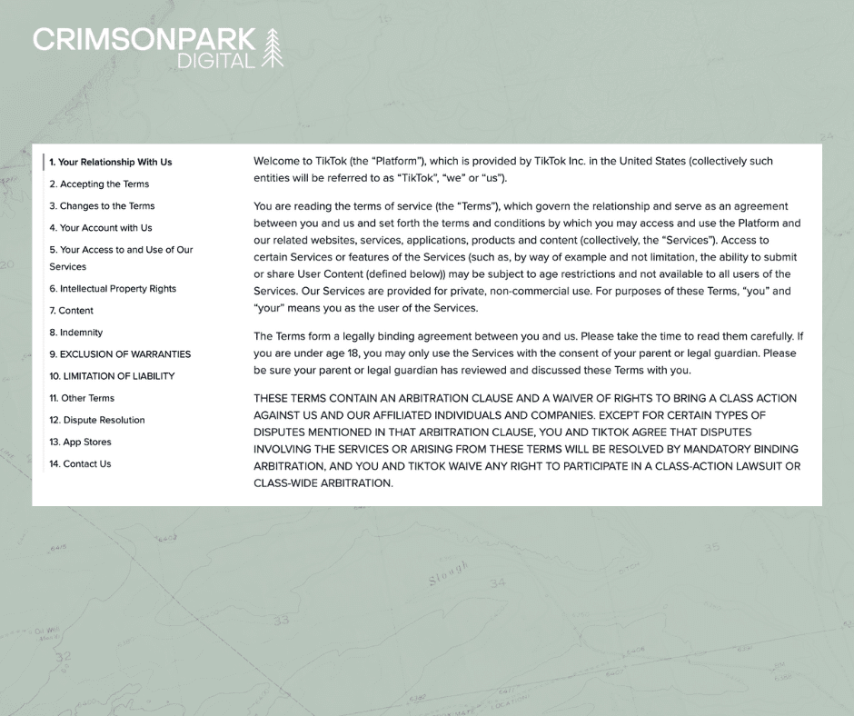 A screenshot of the TikTok user agreement