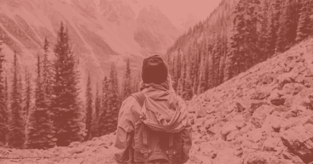 A hiker looks ahead to the forest