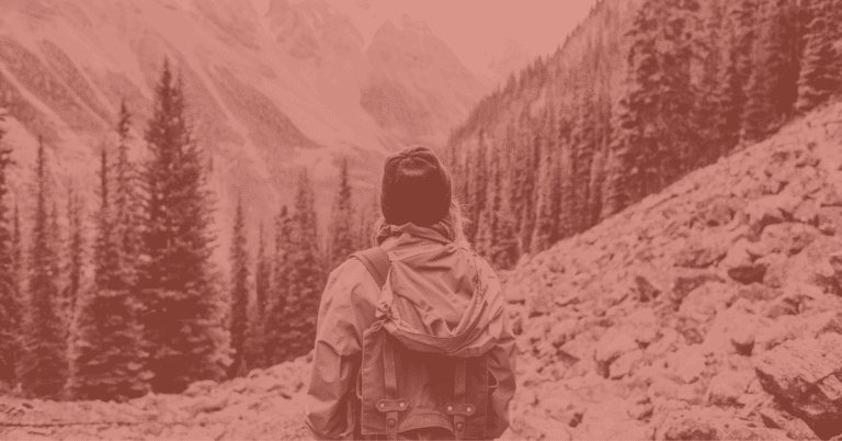 A hiker looks ahead to the forest