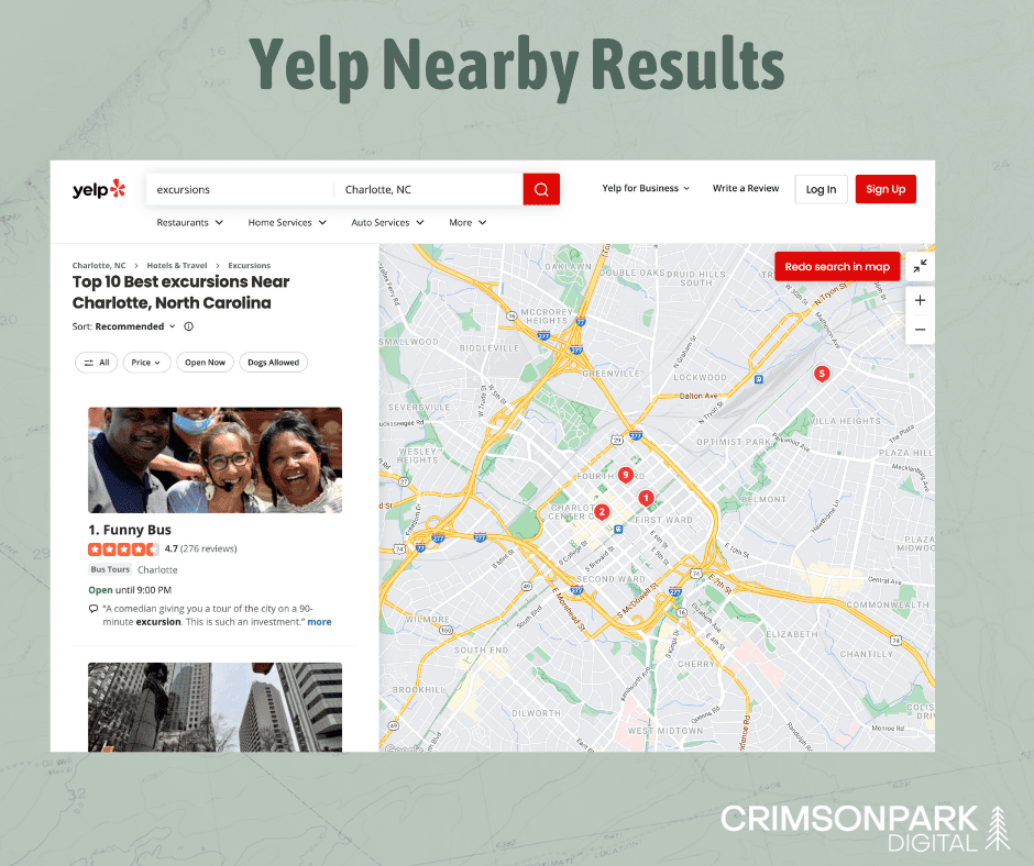 Screenshots from the Yelp app depicting localized results in San Diego for _Kayak Rental