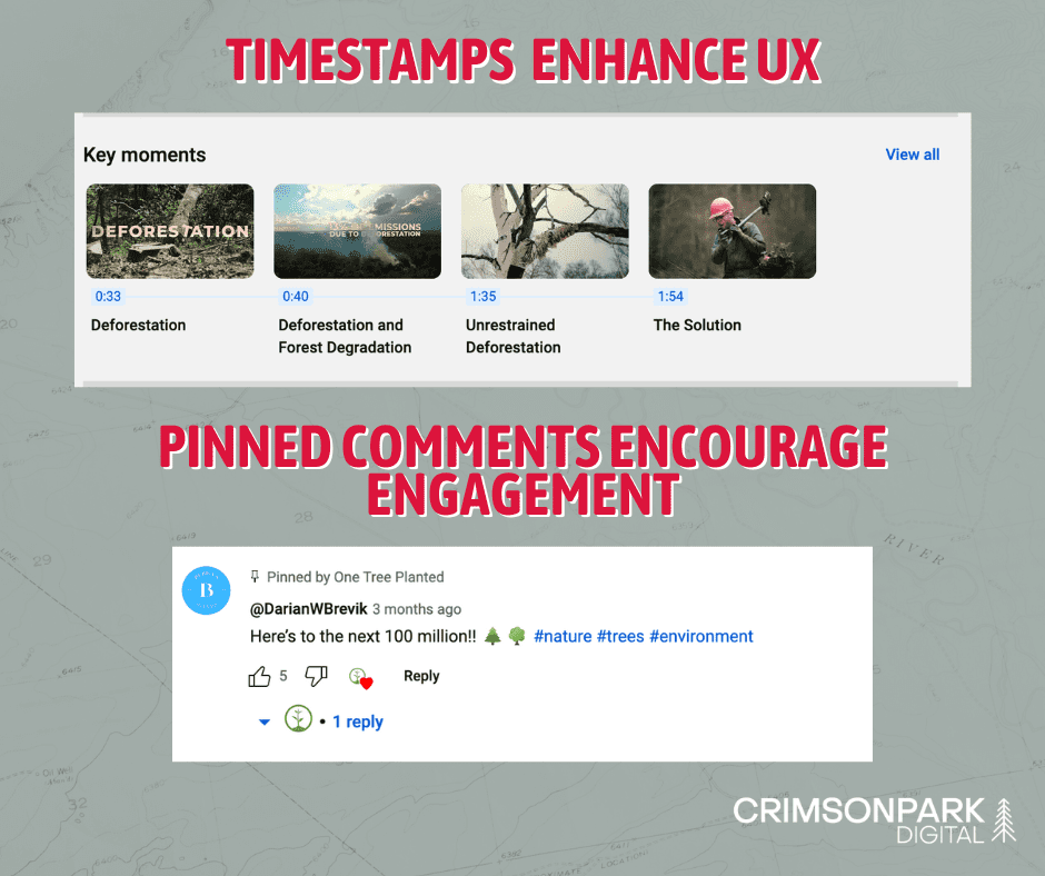 Examples of timestamps in YouTube videos and pinned comments