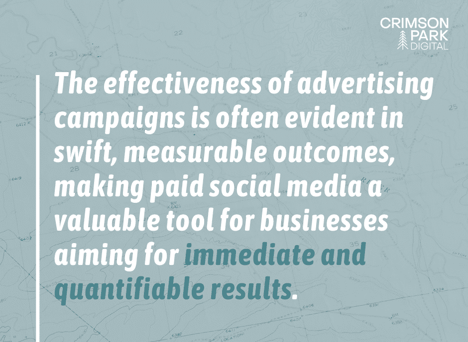A quote about Paid vs. Organic Social Media Marketing Strategy reads "the effectiveness of advertsing campaigns is often evident in swift measurable outcomes making paid social media a valuable tools for businesses aiming for immediate and quantifiable results