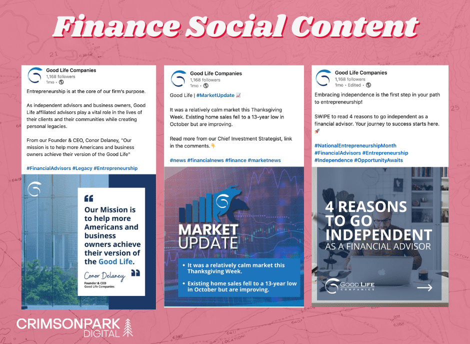 Images show finance brand social media posts